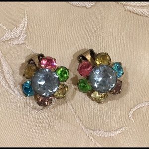 Vintage 1930’s multicolor rhinestone earrings